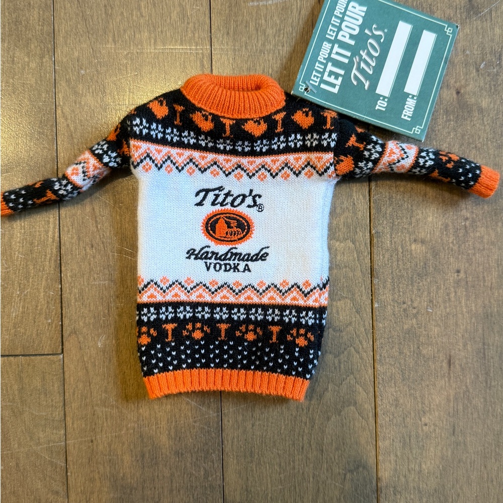 Tito's Handmade Vodka Sweater with Orange and Black Design